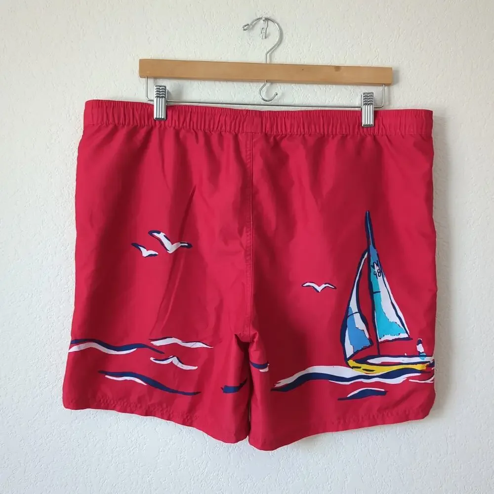 Vineyard Vines Mens Swim Trunks Red Sailing The Bay Brief Swimsuit Medium Sail‎